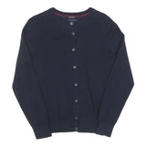 TOMMY HILFIGER Womens Navy Blue Plain Button Up Crew Neck Cotton Blend Jumper M