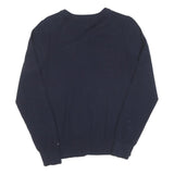 TOMMY HILFIGER Womens Navy Blue Plain Button Up Crew Neck Cotton Blend Jumper M
