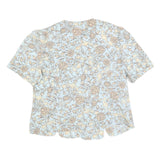 BRELI Womens Blue Cream Floral Printed Shirt Short Sleeve Button Neck L