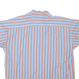 Womens Blue & Brown Striped Basic Shirt Short Sleeve Button Neck S Casual Summer