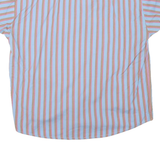 Womens Blue & Brown Striped Basic Shirt Short Sleeve Button Neck S Casual Summer
