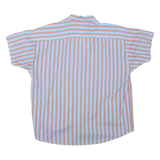 Womens Blue & Brown Striped Basic Shirt Short Sleeve Button Neck S Casual Summer