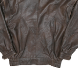 Womens Brown Leather Button Jacket L Woven Relaxed Fit Stylish Casual Outerwear