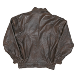 Womens Brown Leather Button Jacket L Woven Relaxed Fit Stylish Casual Outerwear