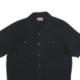 WRANGLER Mens Black Plain Shirt L Cotton Blend Casual Short Sleeve