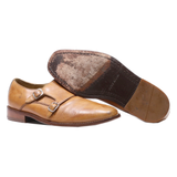 COLE HAAN Monk Shoes Brown Leather Mens UK 9