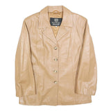 MANEBO Womens Beige Leather Button Jacket M Smooth Finish Classic Style