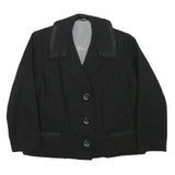 Womens Black Tailored Jacket L Polyester Blend Button Plain Classic Formal