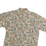 Mens Beige & Green Leaf Print Cotton Shirt L Casual Summer Button Shirt