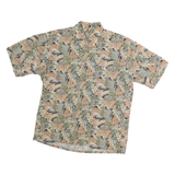 Mens Beige & Green Leaf Print Cotton Shirt L Casual Summer Button Shirt