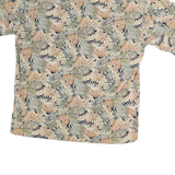 Mens Beige & Green Leaf Print Cotton Shirt L Casual Summer Button Shirt