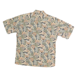 Mens Beige & Green Leaf Print Cotton Shirt L Casual Summer Button Shirt