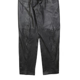 Black Womens Regular Fit Leather Trousers W26 L30 Zip Closure Stylish