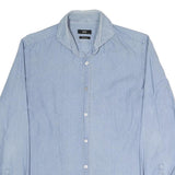 BOSS Mens Blue Plain Shirt M Cotton Blend Classic Button Collar Casual Formal
