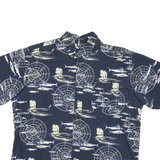 PURITAN Mens Blue & Cream Cotton Blend Shirt XL Nautical Print Short Sleeve