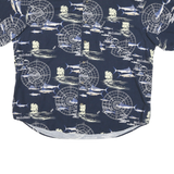 PURITAN Mens Blue & Cream Cotton Blend Shirt XL Nautical Print Short Sleeve