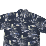 PURITAN Mens Blue & Cream Cotton Blend Shirt XL Nautical Print Short Sleeve