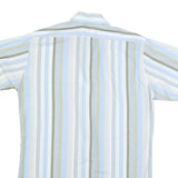 DOUBLE 2 Mens Blue & Green Striped Cotton Blend Short Sleeve Shirt M Casual