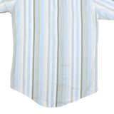 DOUBLE 2 Mens Blue & Green Striped Cotton Blend Short Sleeve Shirt M Casual