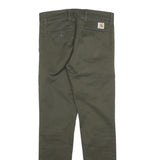 CARHARTT Mens Cotton Blend Slim Fit Green Trousers W28 L32 Casual Zip Closure