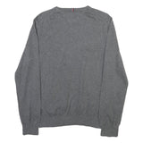 TOMMY HILFIGER Mens Grey Plain Cotton Blend Crew Neck Basic Knit Jumper L