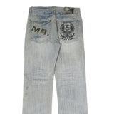 STYLE STORM Mens Jeans Blue Regular Straight Denim Light W32 L35 Embroidered