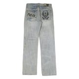 STYLE STORM Mens Jeans Blue Regular Straight Denim Light W32 L35 Embroidered