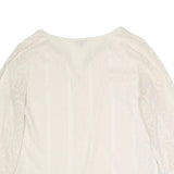 TALBOTS Womens Cream Cotton Blend Printed Blouse 3/4 Sleeve Round Neck M Light