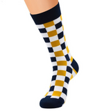 Anyfootwear 5 Pairs Size 5-14 Women Fashion Socks Cotton Skateboard Square Pattern Blue White Khaki Novelty Crew Socks Casual Sports Socks