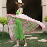 Anyyou 100% Mulberry Silk Long Scarf for Women – Pink & Green Luxury Beach Shawl, Pashmina Wrap, Swimwear Cover Up
