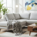 Anycozy Faux Cashmere Throw Blanket – Black Water Waves Sofa Cover with Tassels, Soft Home Decor Accent