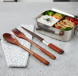 Anygleam 3pcs Orange White Pouch Set – Wooden Cutlery Travel Kit
