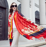 Anyyou 100% Pure Merino Wool Apple Red Poncho for Women Winter Large Scarf Pashmina Shawl Bandana Neck Wrap