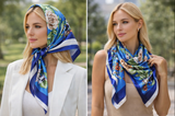 Anyyou Fashion Premium Satin Square Scarf – Peony Blue Silk-Feel Neckwrap for Women