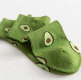 Anyfootwear 5 Pairs One Size 5-9 Green Spring Summer Cotton Avocado Design Breathable Ankle Socks Casual School Girl Socks For Women