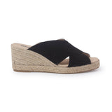 Genoa Cross Strap Vegan Suede Espadrille Wedges - Black