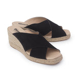Genoa Cross Strap Vegan Suede Espadrille Wedges - Black