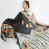 Anyyou Luxury 100% Mulberry Silk Ebony Black Long Scarf Women Beach Shawl Pashmina Wrap Swimwear Cover-Up Foulard