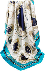 Anyyou Fashion Premium Satin Square Scarf – Elegant Lake Blue Silk-Feel Neckwrap for Women