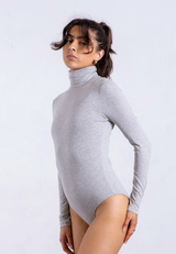 Organic Cotton Long Sleeve Roll-Neck Bodysuit, Light Grey Marl