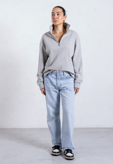 Organic Cotton Quarter Zip Sweatshirt, Light Grey Marl