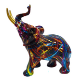 ANYHOUZ Medium Blanced Neon Streak Graffiti Elephant Sculpture Figurine – Realistic Statue Ornament for Modern Home Decor
