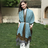 Anyyou 100% Pure Merino Wool Sky Blue Poncho for Women Winter Large Scarf Pashmina Shawl Bandana Neck Wrap