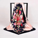 Anyyou Fashion Premium Satin Square Scarf – Navy Blue Garadon Silk-Feel Neckwrap for Women