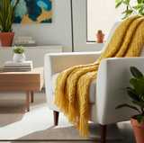 Anycozy Yellow Faux Cashmere Throw Blanket – Diamond Knit Sofa Cover & Home Decor Accent