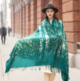 Anyyou 100% Pure Merino Wool Green Poncho for Women Winter Large Scarf Pashmina Shawl Bandana Neck Wrap