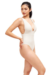 Helena Deep Plunge Swimsuit in Platinum