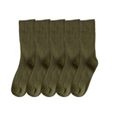 Anyfootwear 5 Pairs One Size 36-43 Green Retro Long Knitted Socks Cotton Autumn Winter Solid Color Warm Socks For Women Girls