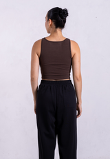 Organic Cotton High-Neck Cropped Tank, Hot Fudge