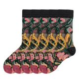 Anyfootwear 5 Pairs Black Crystal Silk Socks Size 5-9 Harajuku Fashion Flower Vine Pattern Comfortable Soft Breathable Casual Socks for Women